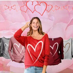 Women's Heart Slochy Sweat Shirt Top Sz 2XL